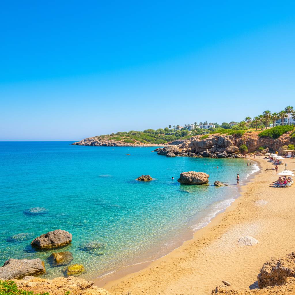 Summer beach scene in Antalya with clear blue water