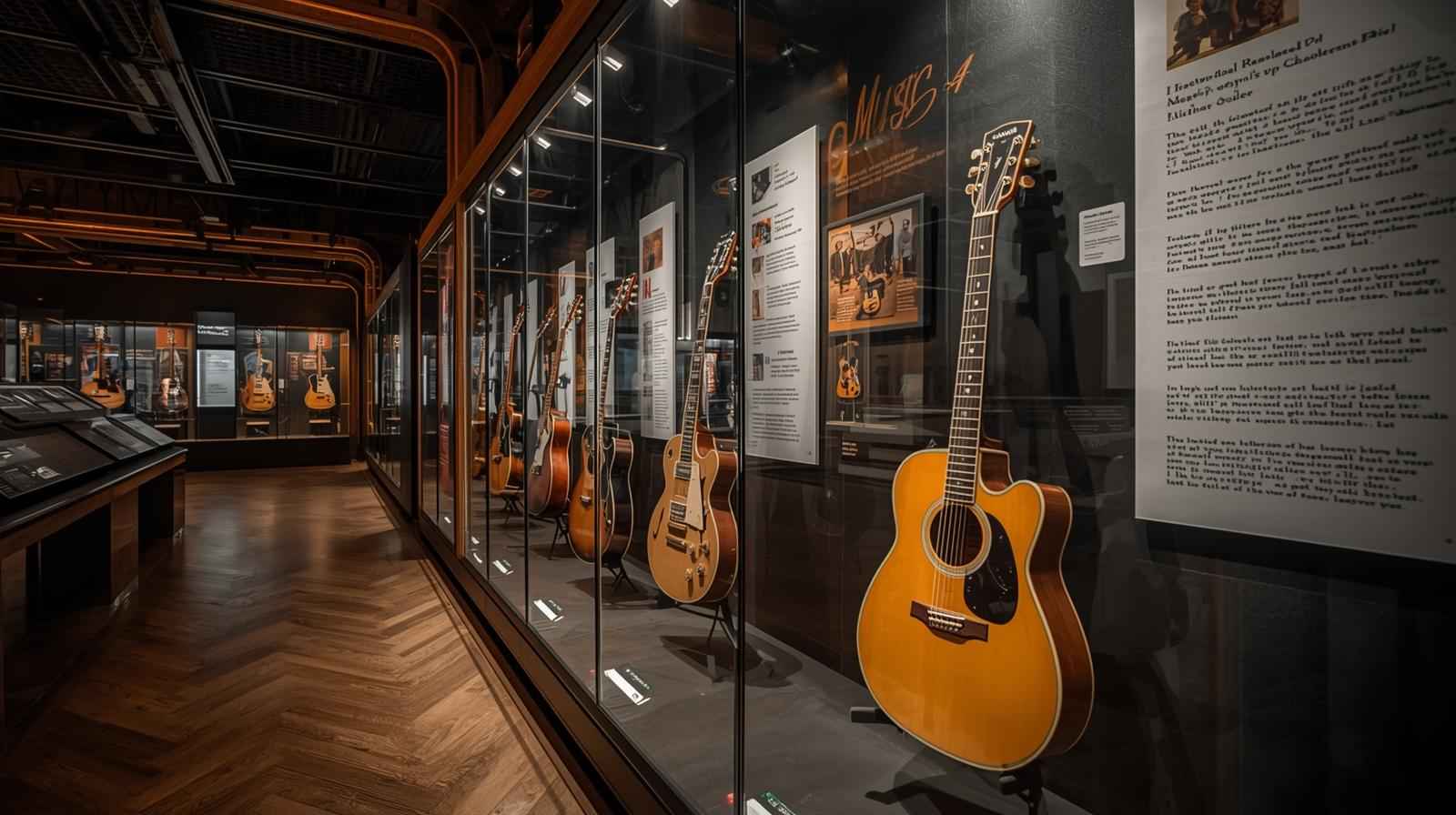 Modern museum interior with music history exhibits